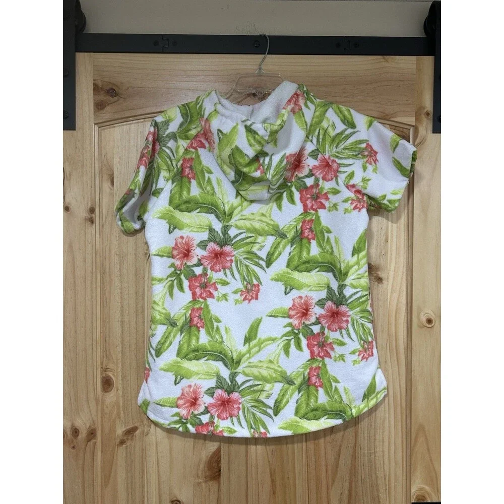 Girls Tommy Bahama Zip Terry Swim Cover Up Floral Print Size L/XL 7-12 Hooded